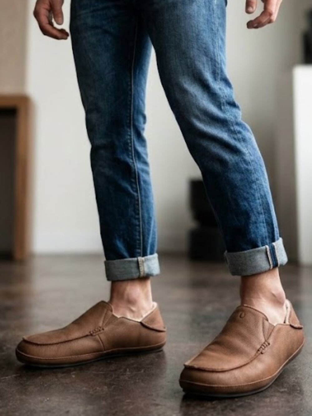 OluKai Moloa Men’s Nubuck Slipper Loafers Shoes $140 in Kona Coffee